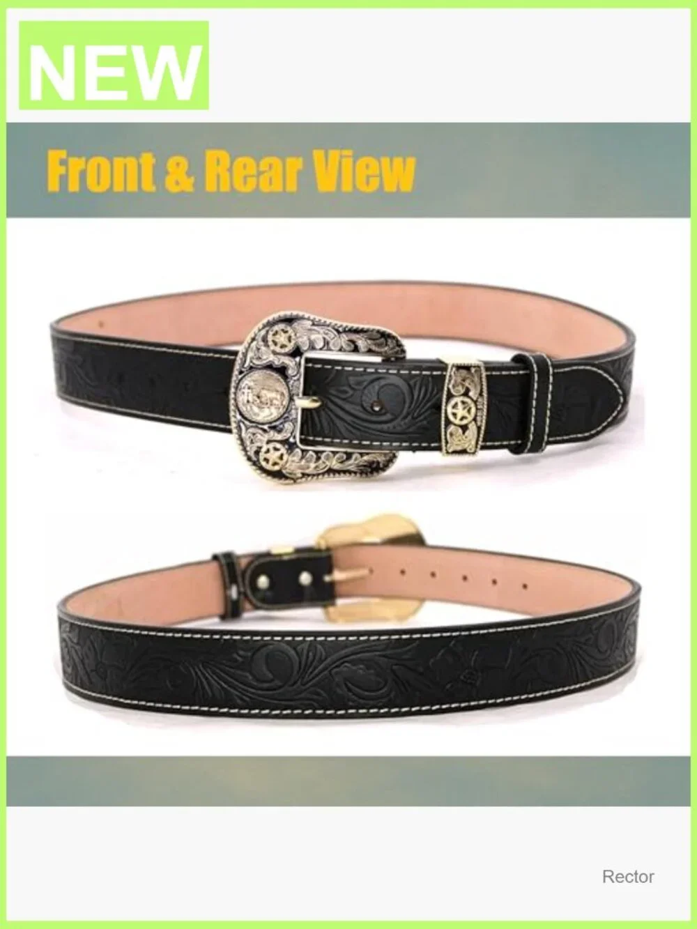 Vintage Embossed Leather Cowgirl Belt with Engraved Western Buckle